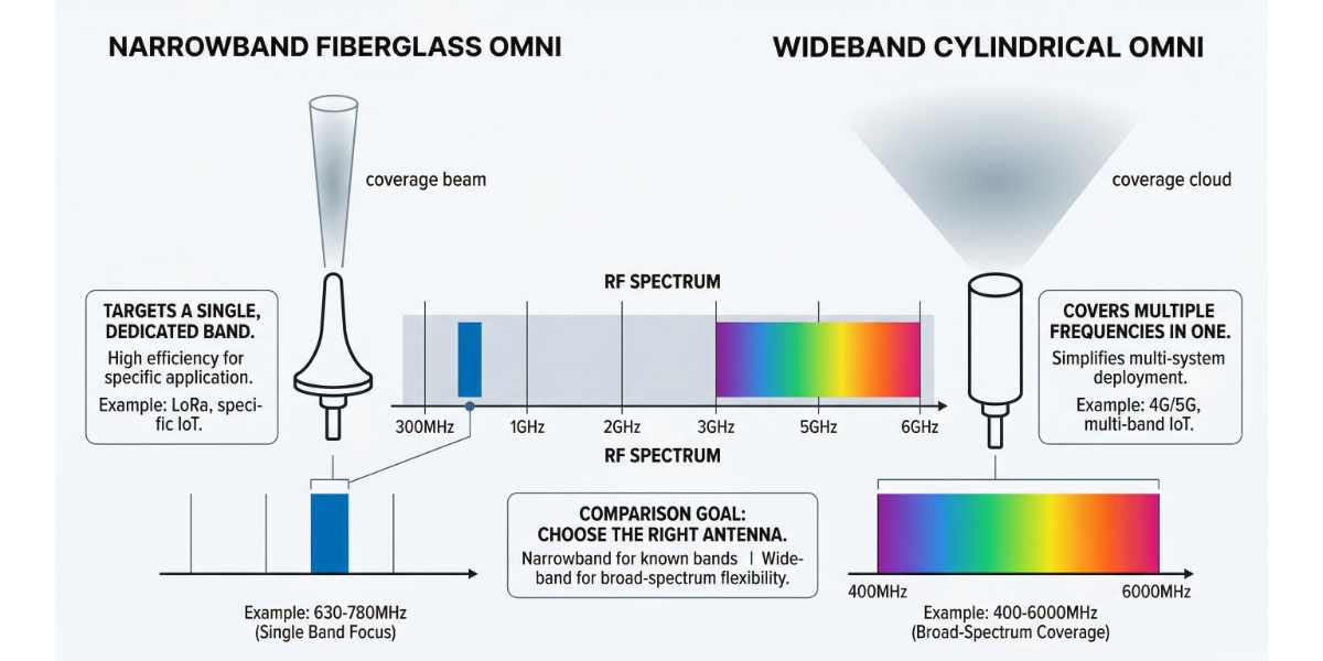 RF antenna frequency coverage structure narrow-band fiberglass vs broadband cylindrical omnidirectional platform