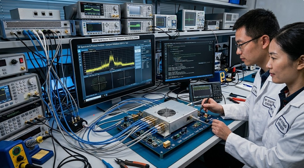 CorelixRF SDR signal source module with dual-channel architecture, 100 MHz to 6 GHz