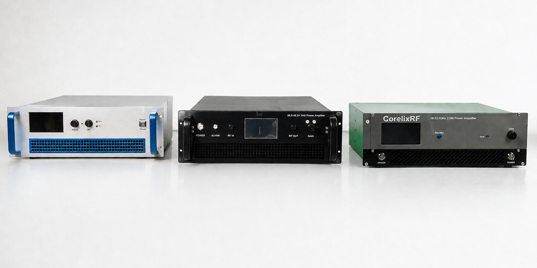 CorelixRF RF power amplifier platform — replace with real CorelixRF amplifier product photo showing module or rack-mounted unit with RF I/O connectors