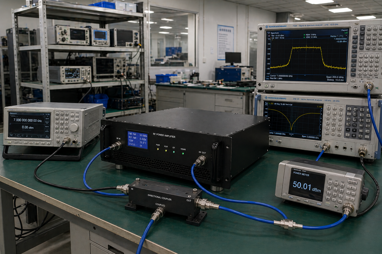 CorelixRF manufacturing facility — RF amplifier production and test lab