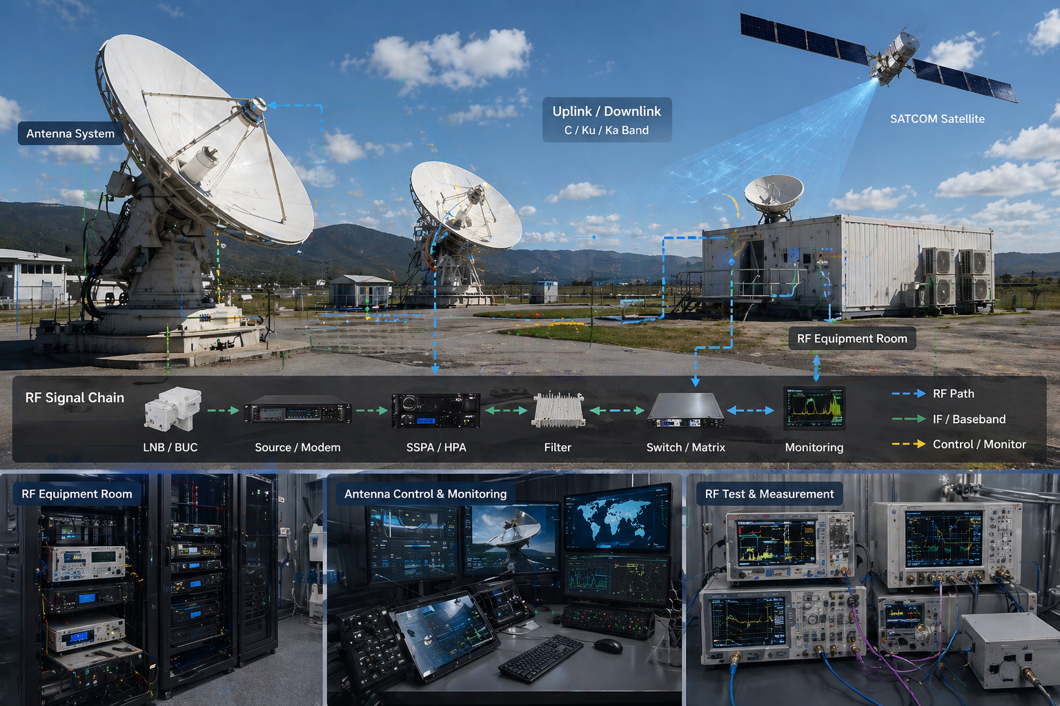 SATCOM Ka-band ground terminal RF chain with waveguide amplifier