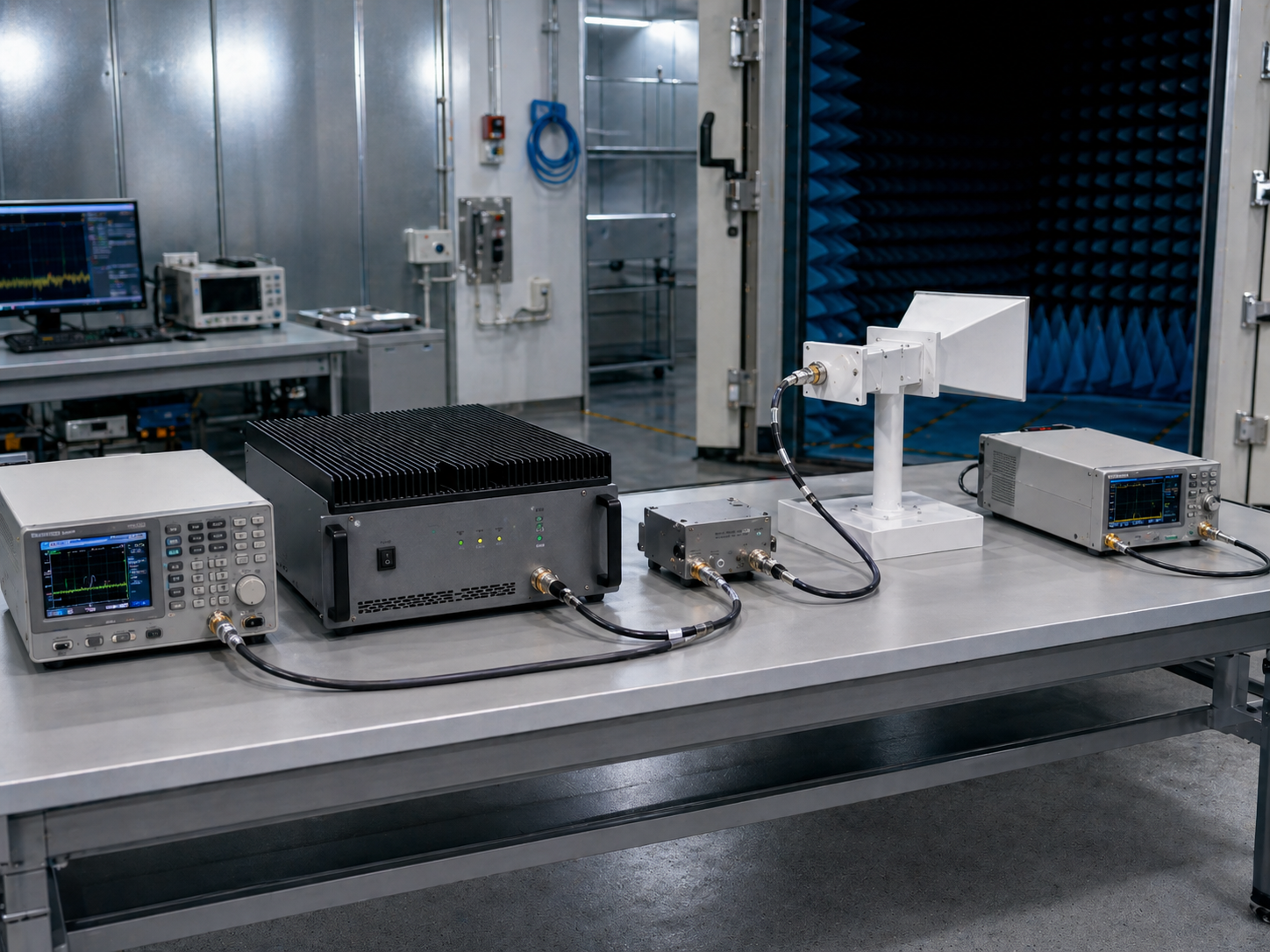 EMC laboratory test setup with RF equipment