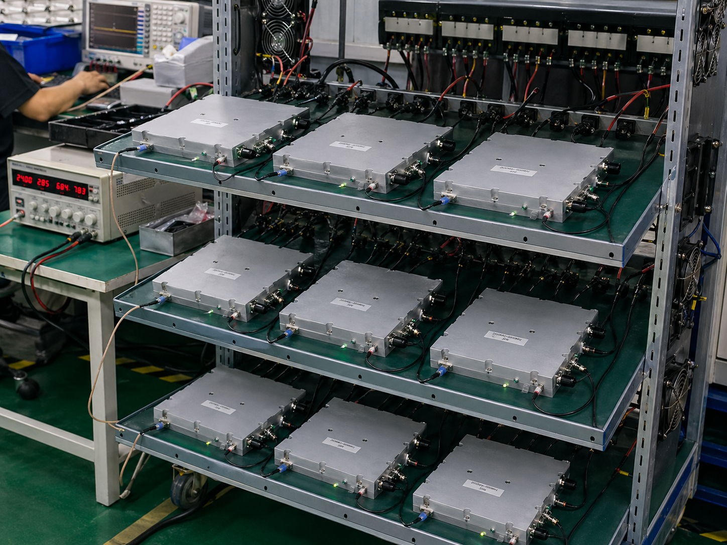 Production test and burn-in rack validation system