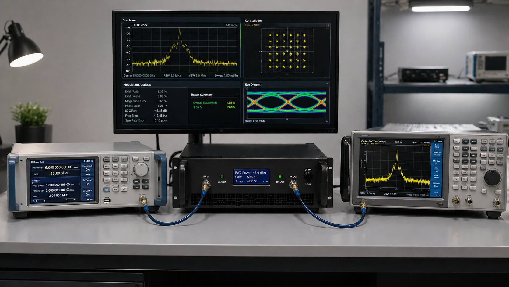 Ka-band mmWave communication test system with RF amplifier