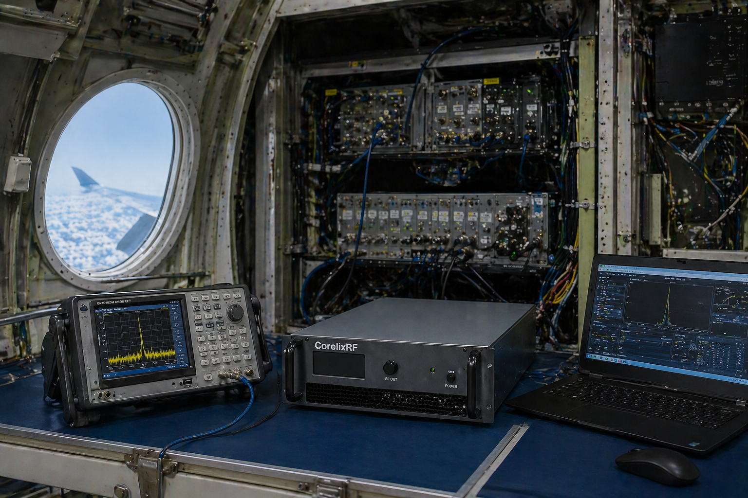 Aerospace avionics RF validation environment with amplifier platform