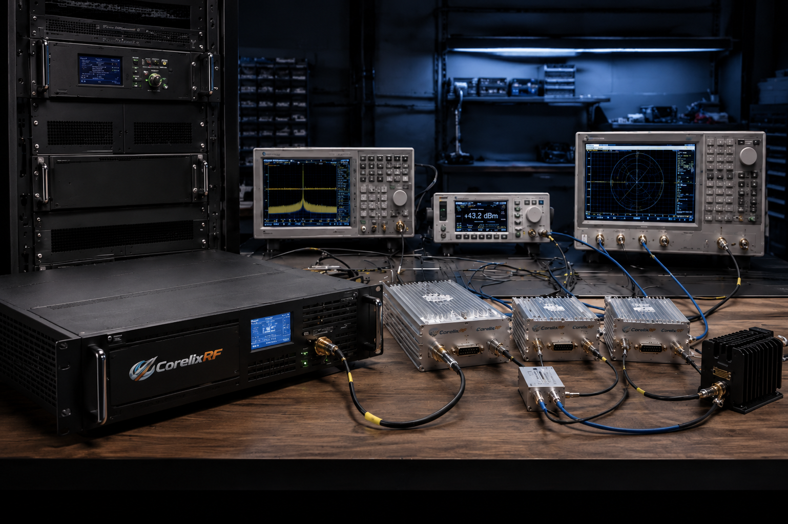 CorelixRF microwave RF amplifier testing platform