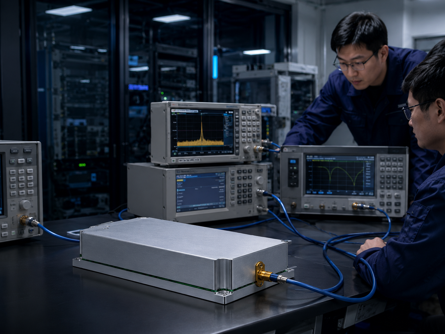 Narrowband RF power amplifier on RF engineering test bench