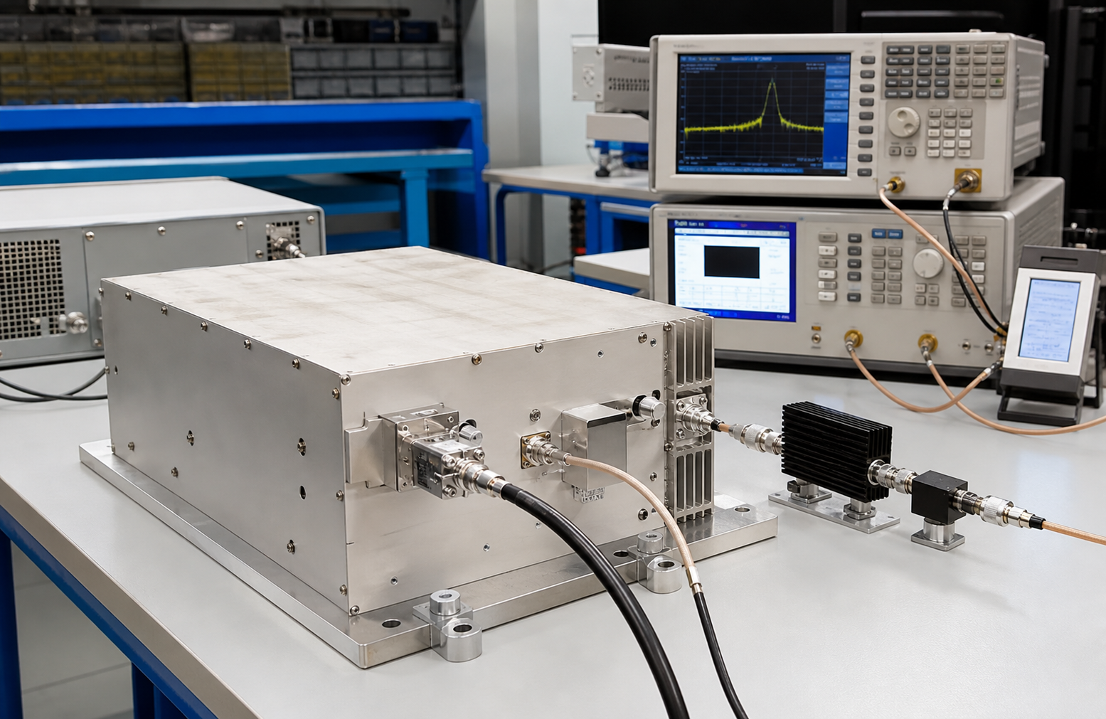 Laboratory high power RF validation with amplifier and test instruments