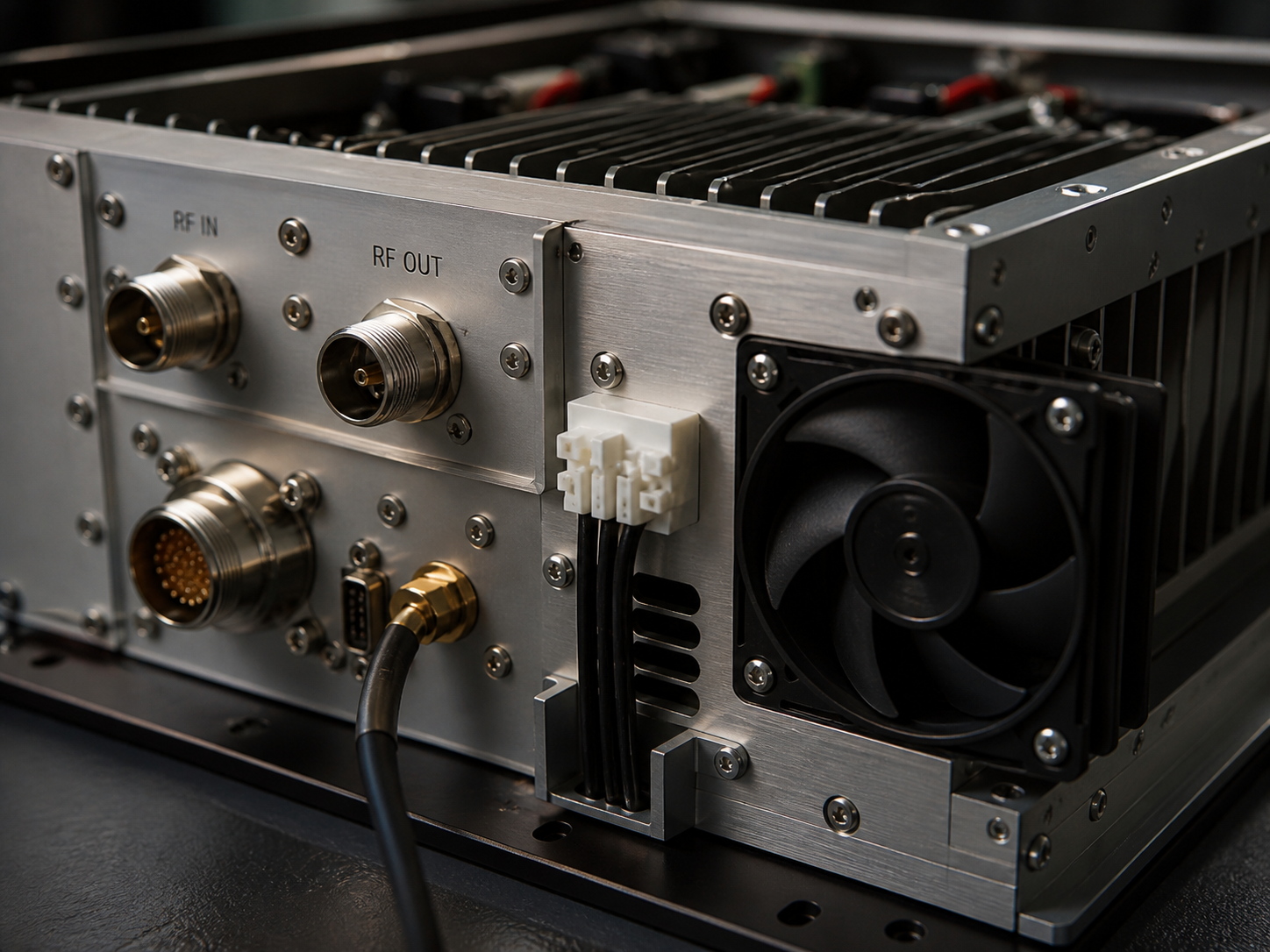 RF amplifier connector and cooling detail