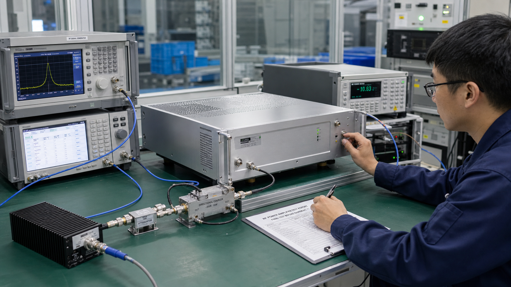 RF testing bench before shipment