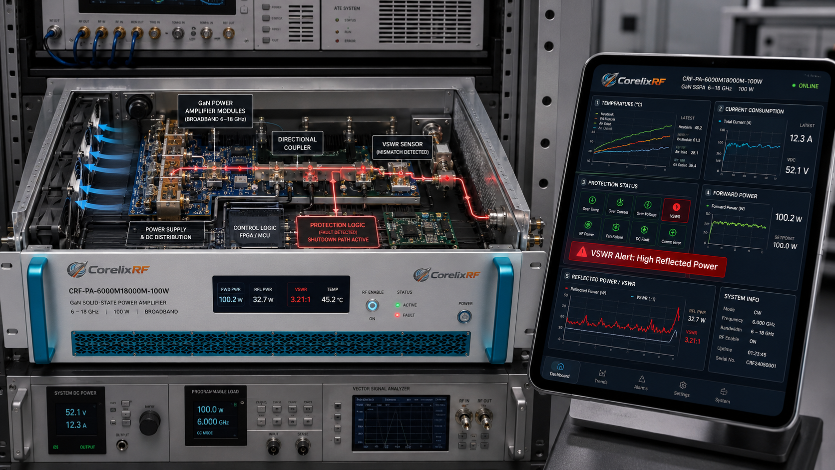 High-Gain 6-18 GHz 100W RF Power Amplifier | GaN SSPA Technology