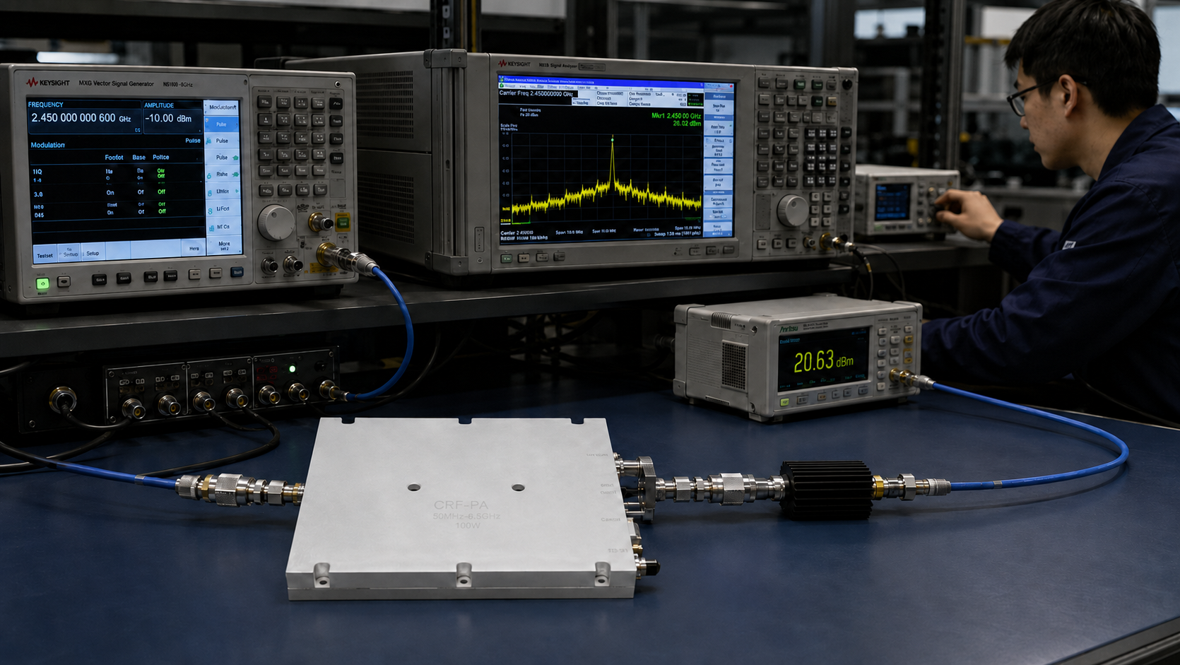 RF amplifier testing and validation setup