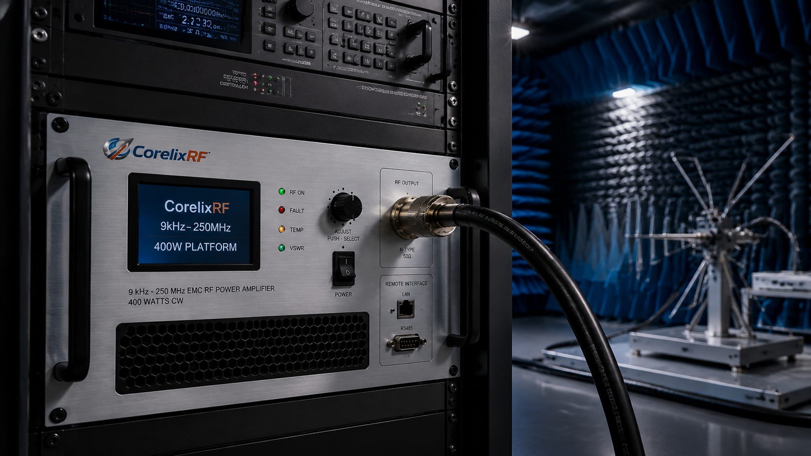 100W/400W 9 kHz-250 MHz EMC RF Amplifier Platform | CorelixRF
