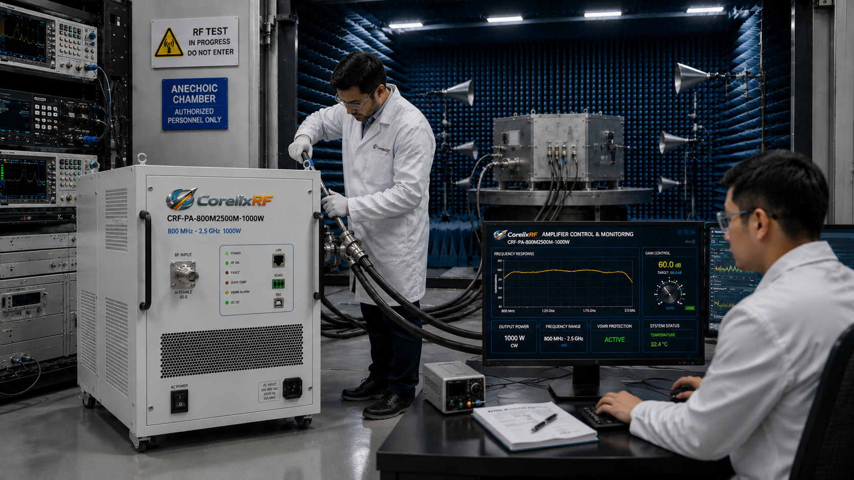 1000W Wideband RF Amplifier (0.8–2.5 GHz) | High-Power Test SSPA