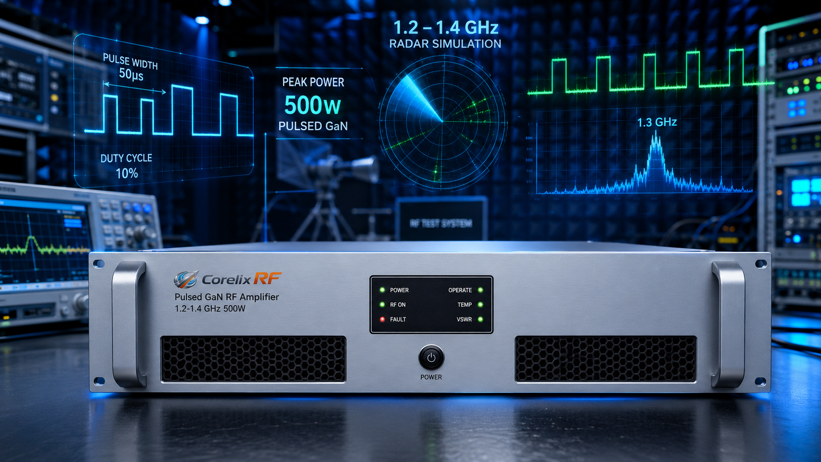 1.2-1.4 GHz 500W Pulsed GaN RF Amplifier for Radar Simulation