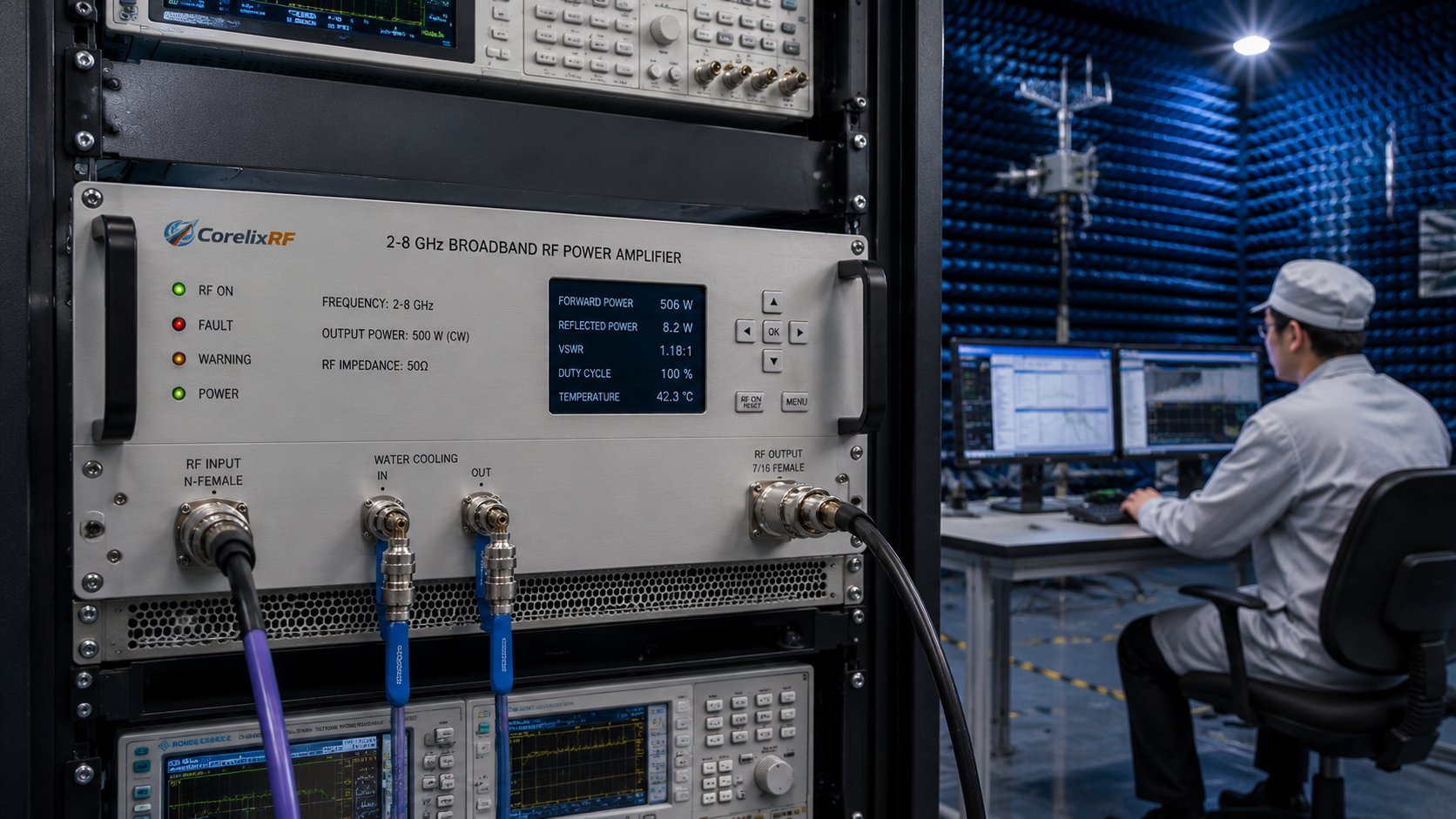 Deploying a 2-8 GHz 500W GaN RF Amplifier for S-Band and C-Band Test Platforms
