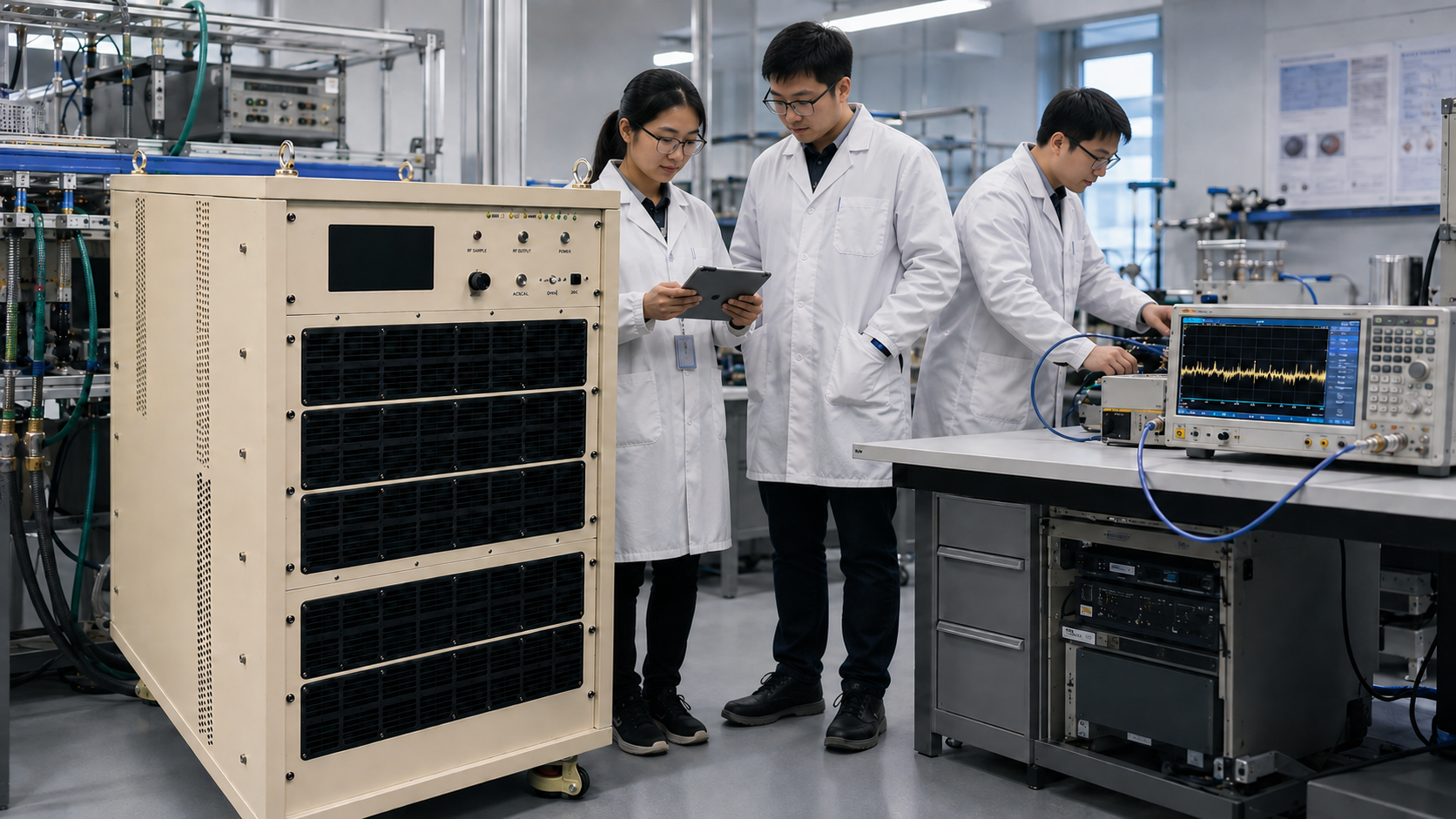 2-8 GHz 1000W Liquid-Cooled RF Amplifier Facility Commissioning Log