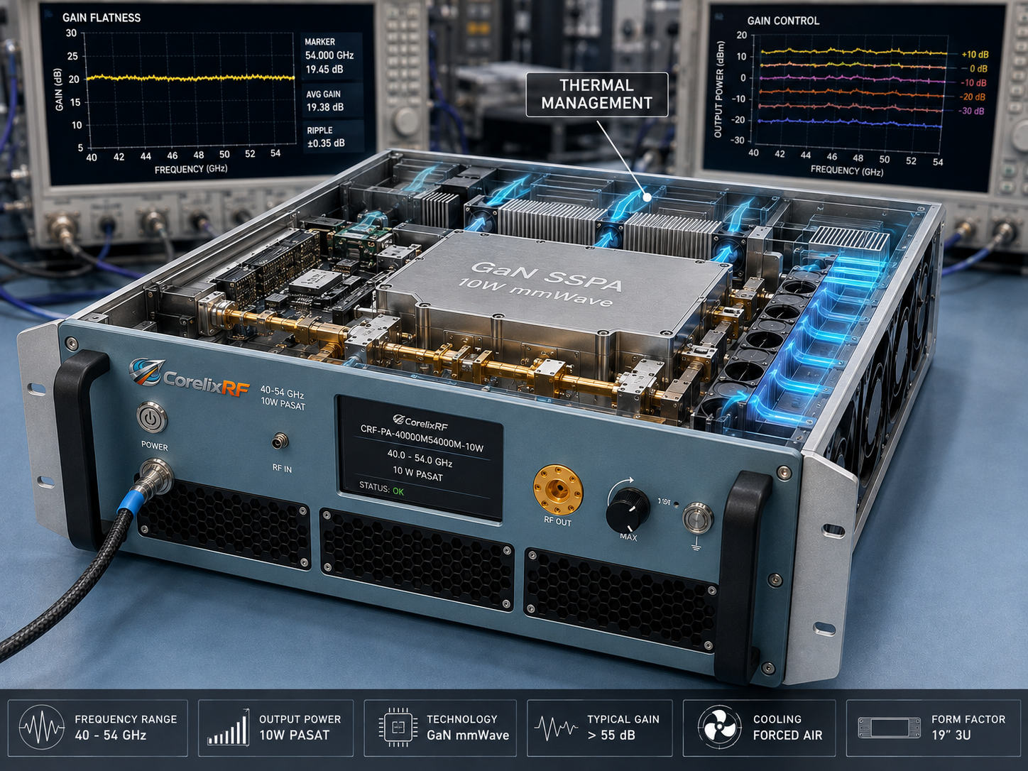40-54 GHz 10W mmWave Power Amplifier for WR19 Test Integration