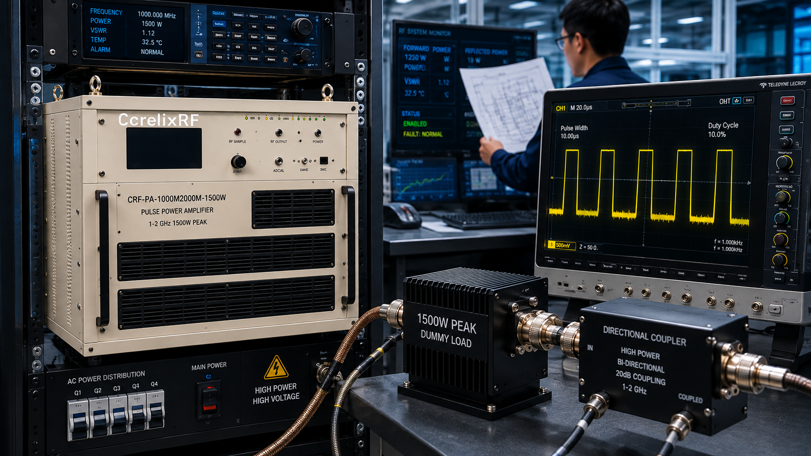 Pulsed L-Band RF Amplifier (1000-2000 MHz) for High-Power Testing