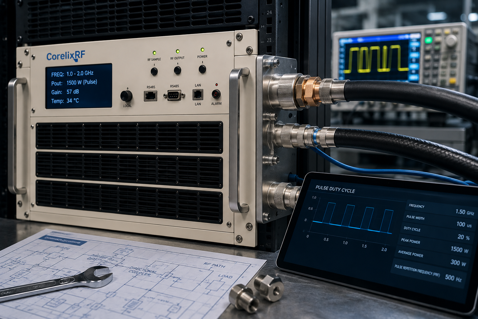 1000-2000 MHz 1500W Pulsed RF Amplifier for L-Band Test Platforms