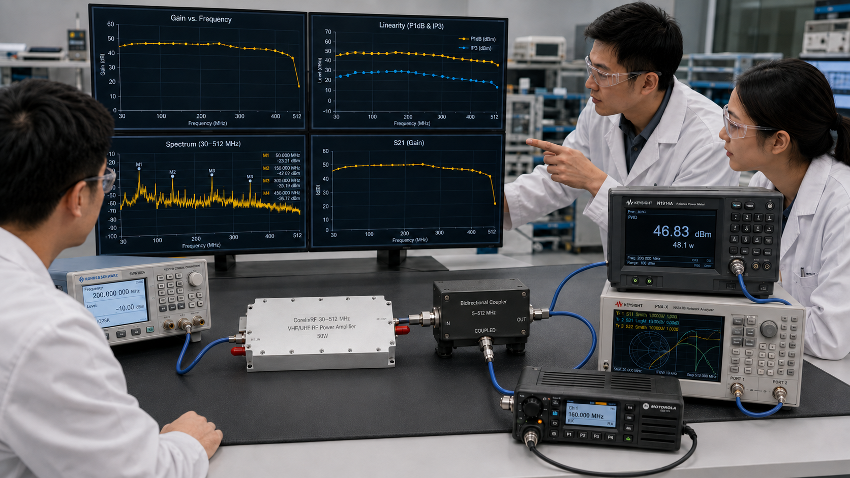 30-512 MHz VHF/UHF RF Power Amplifier for EMC and Communication Test Benches