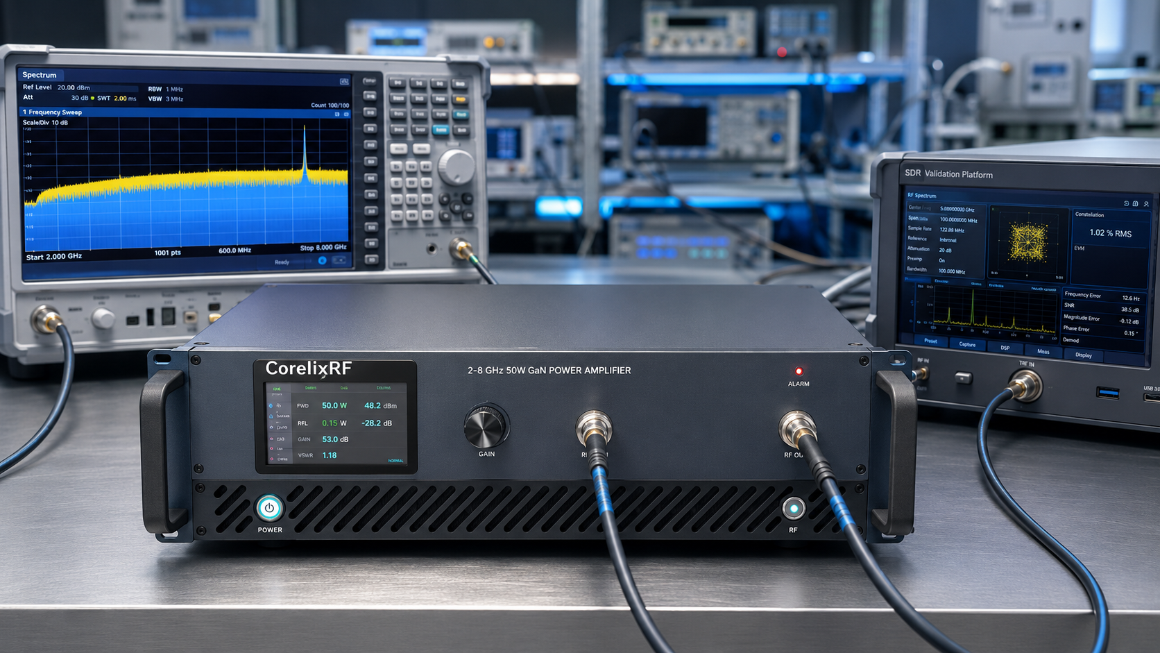 Application Note: Using a 2-8 GHz 50W GaN RF Amplifier in a Wideband Test Bench