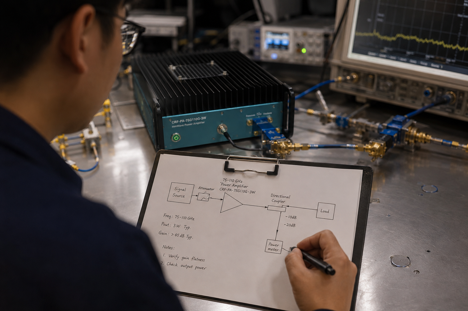 75-110 GHz 3W mmWave Power Amplifier Waveguide Integration Notes