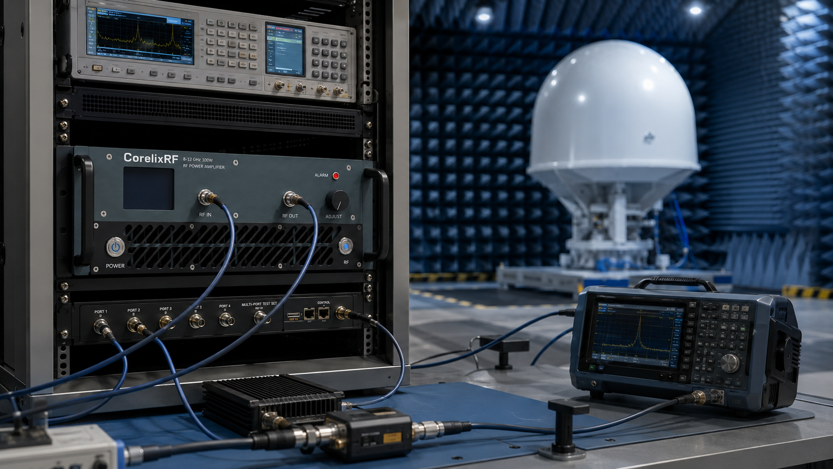 8-12 GHz 100W X-Band Rack Amplifier for RF Test and System Integration