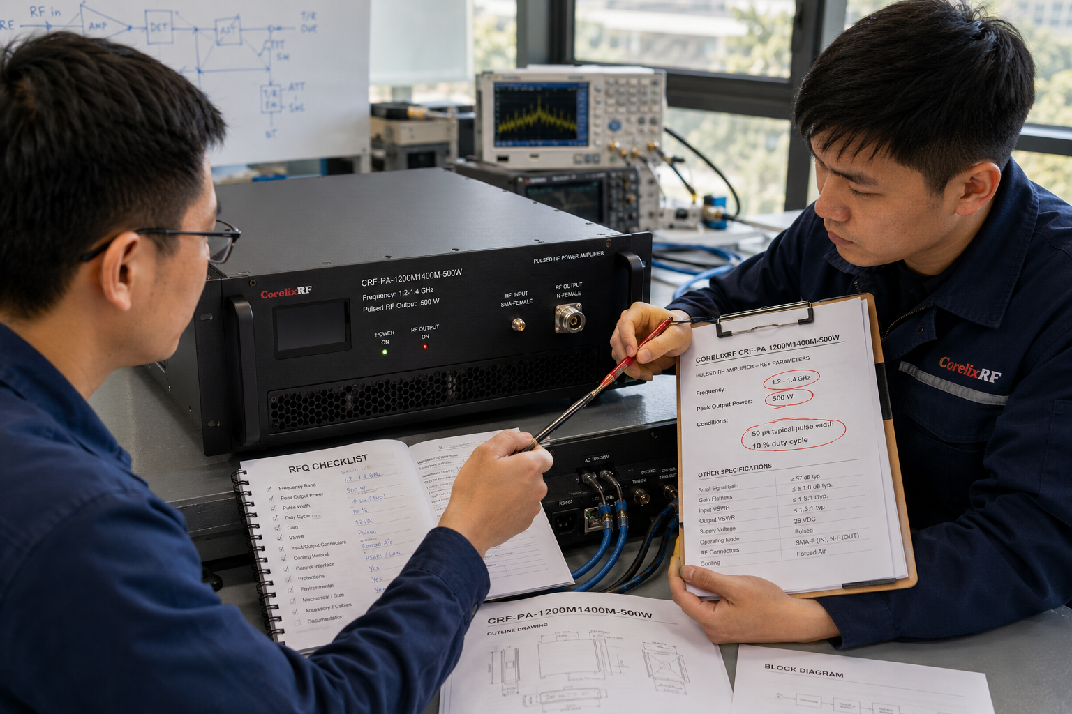 1.2-1.4 GHz 500W Pulsed RF Amplifier for Narrowband L-Band Testing