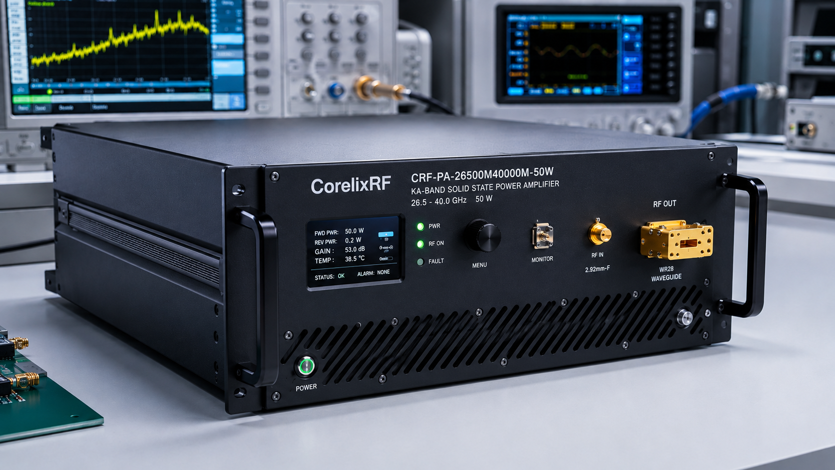 Ka Band Power Amplifier with WR28 Output for mmWave Test Planning