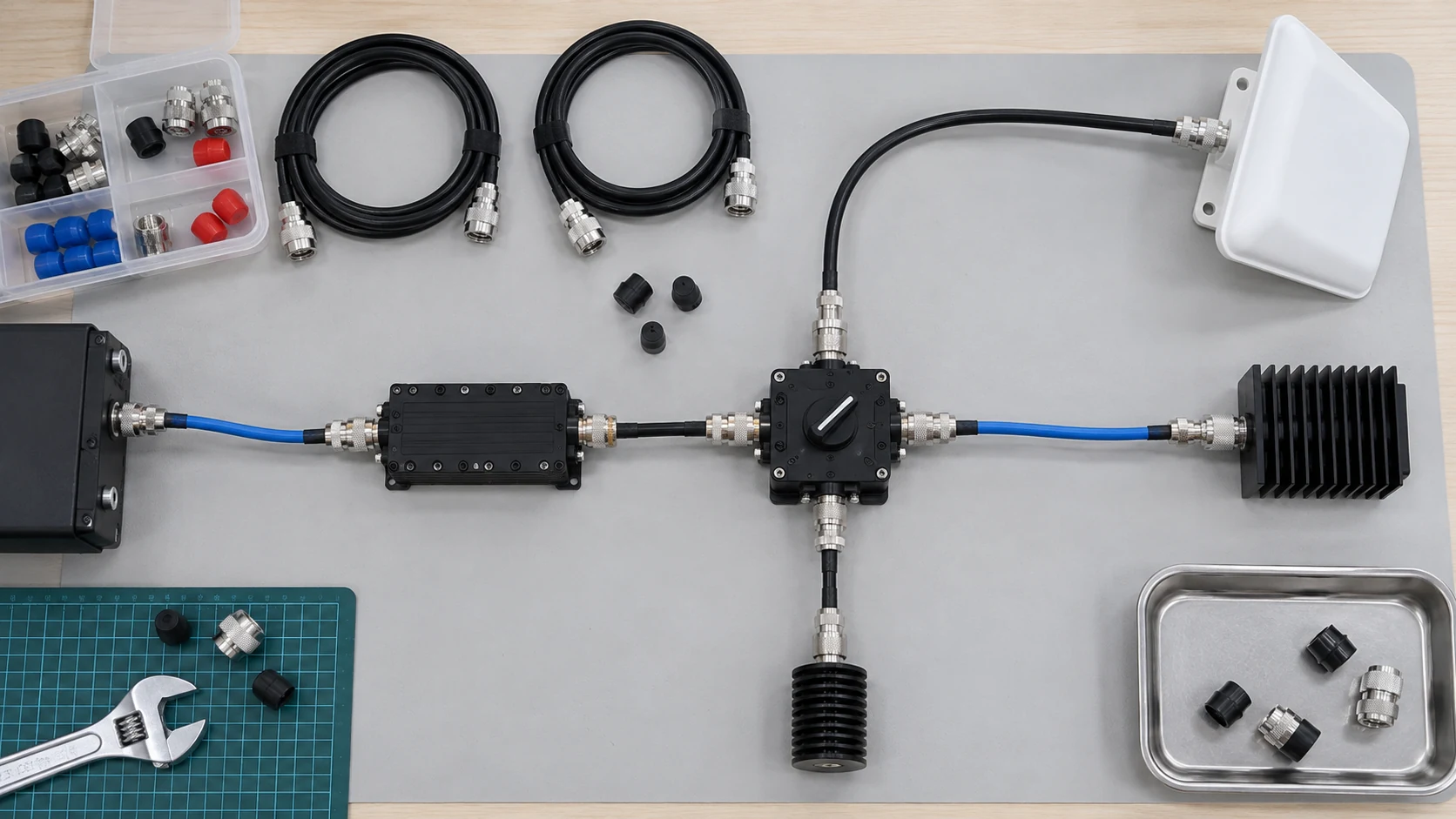 RF filters switches and cables in a test path