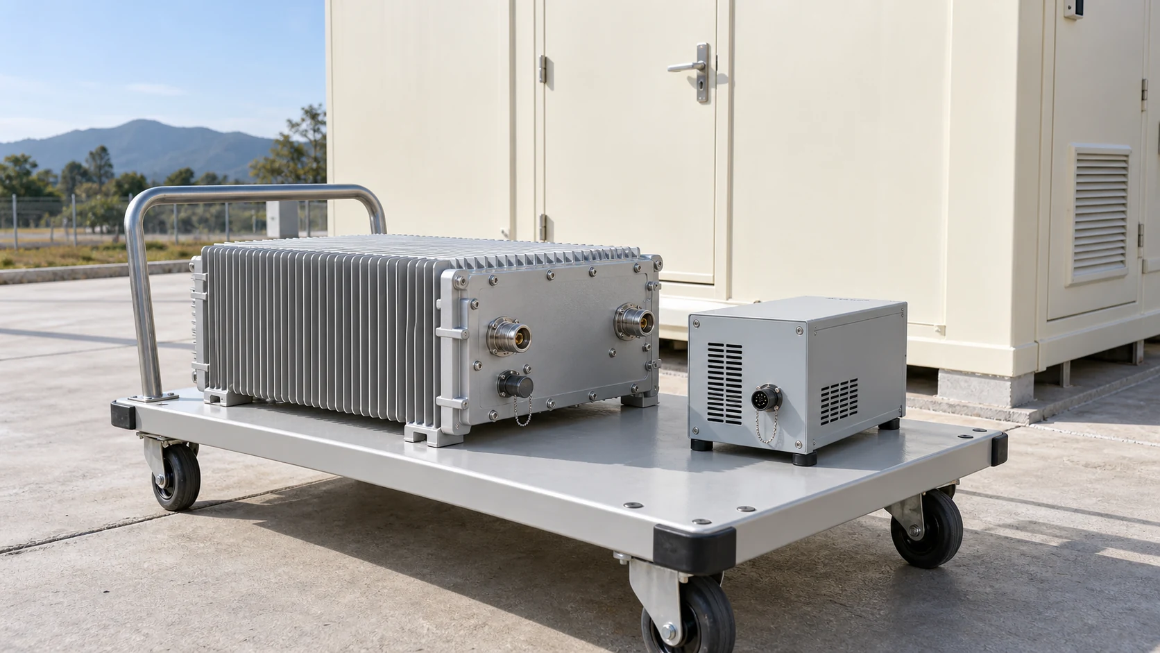 Unpowered RF amplifier assembly and separate power supply