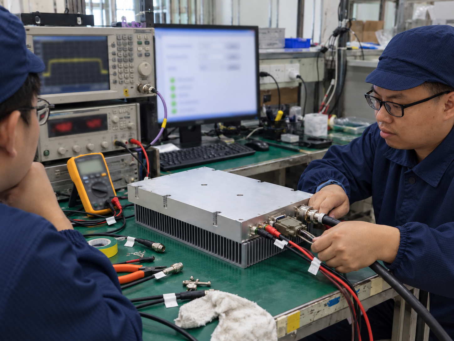 Right-side RF, power and control connectors during interface verification