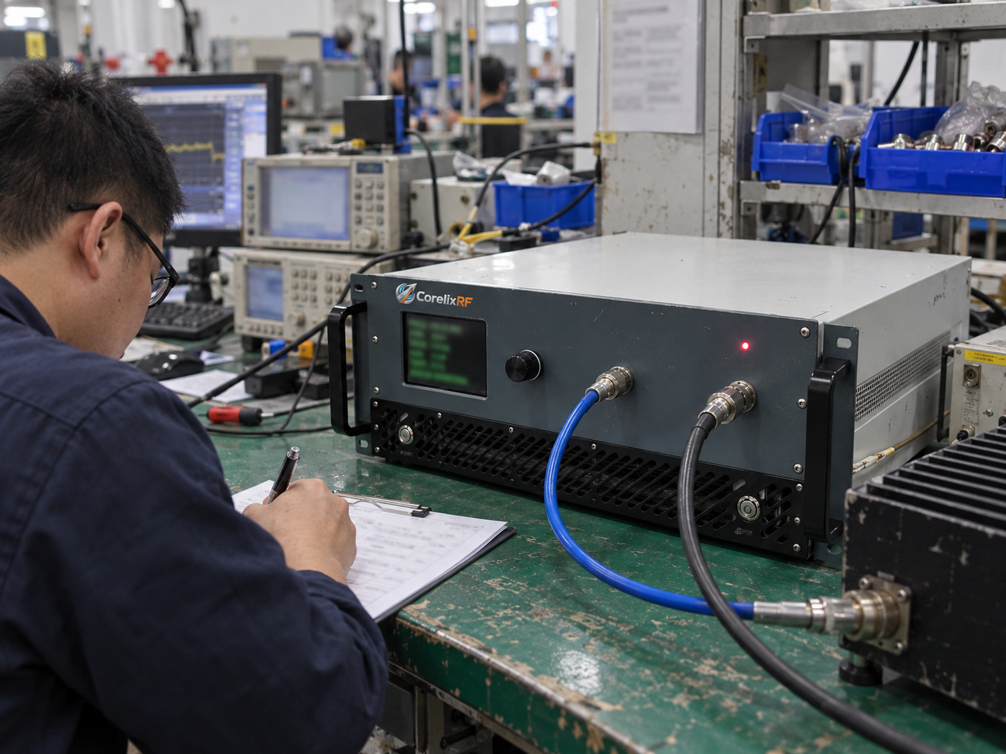 Acceptance closeout with the amplifier connected to the factory test load